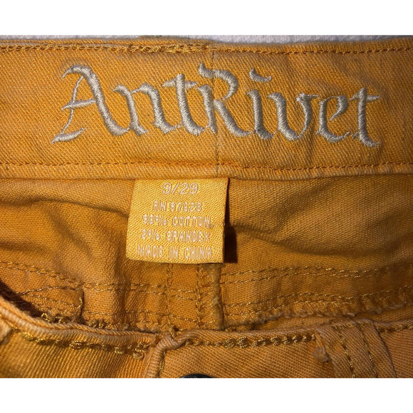 Antique Rivet Yellow Distressed Skinny Jeans- 9 (29) - Picture 3 of 9
